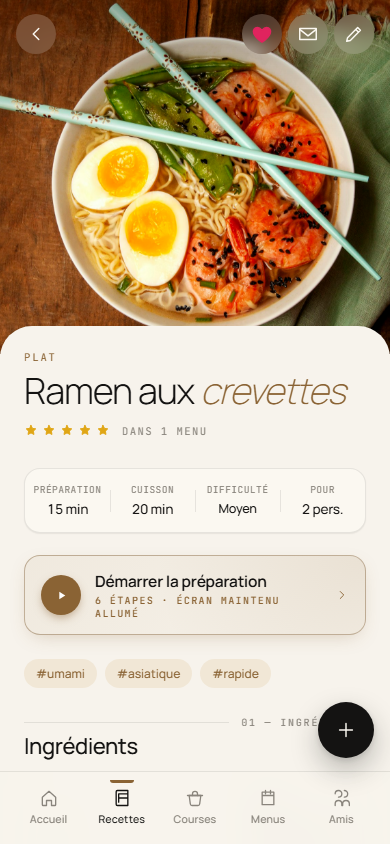 Fiche recette Mijo avec démarrage du mode préparation
